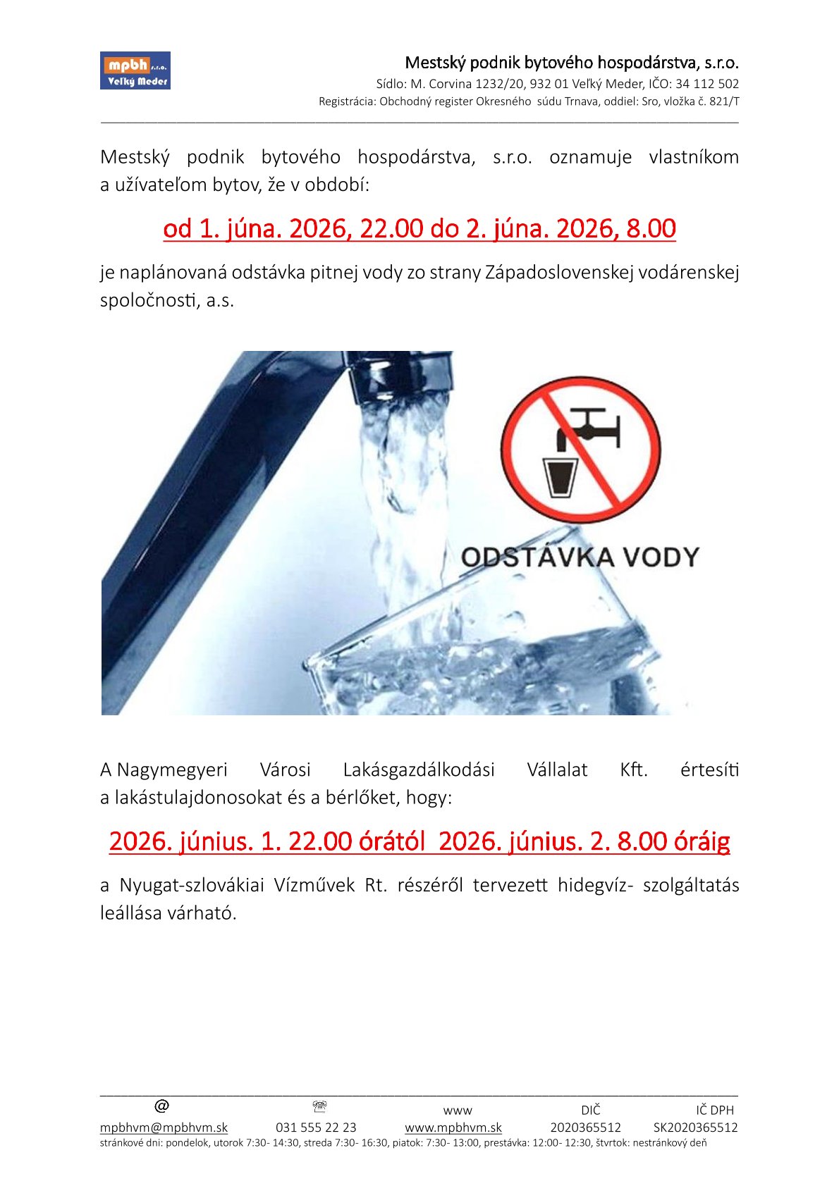 Odstávka pitnej vody